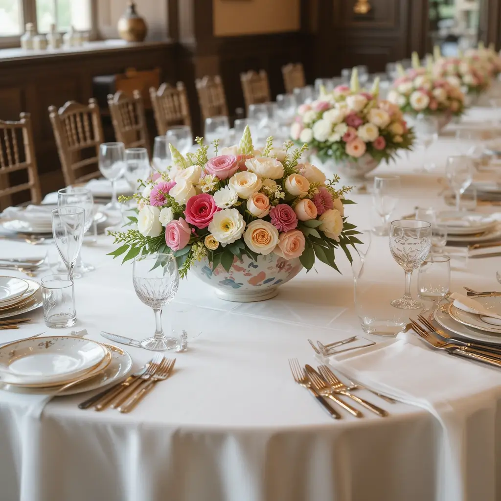Low Floral Bowls with Compact Arrangements