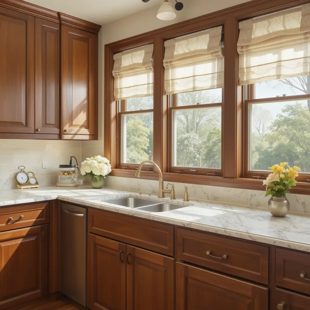 Match Brown Cabinets with Open Windows