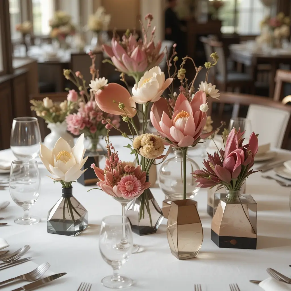 Mini Floral Sculptures in Geometric Holders