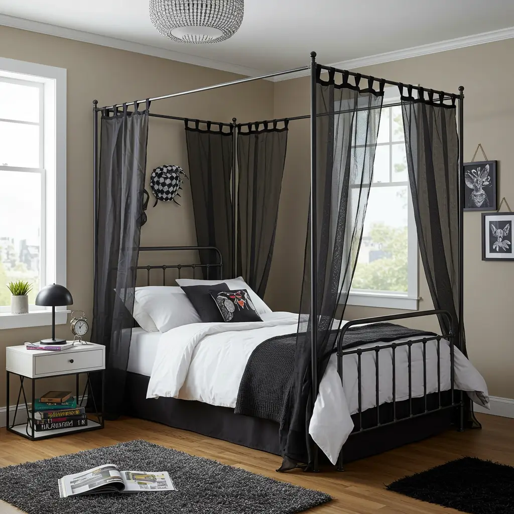 Minimalist Canopy with Sheer Black Fabric