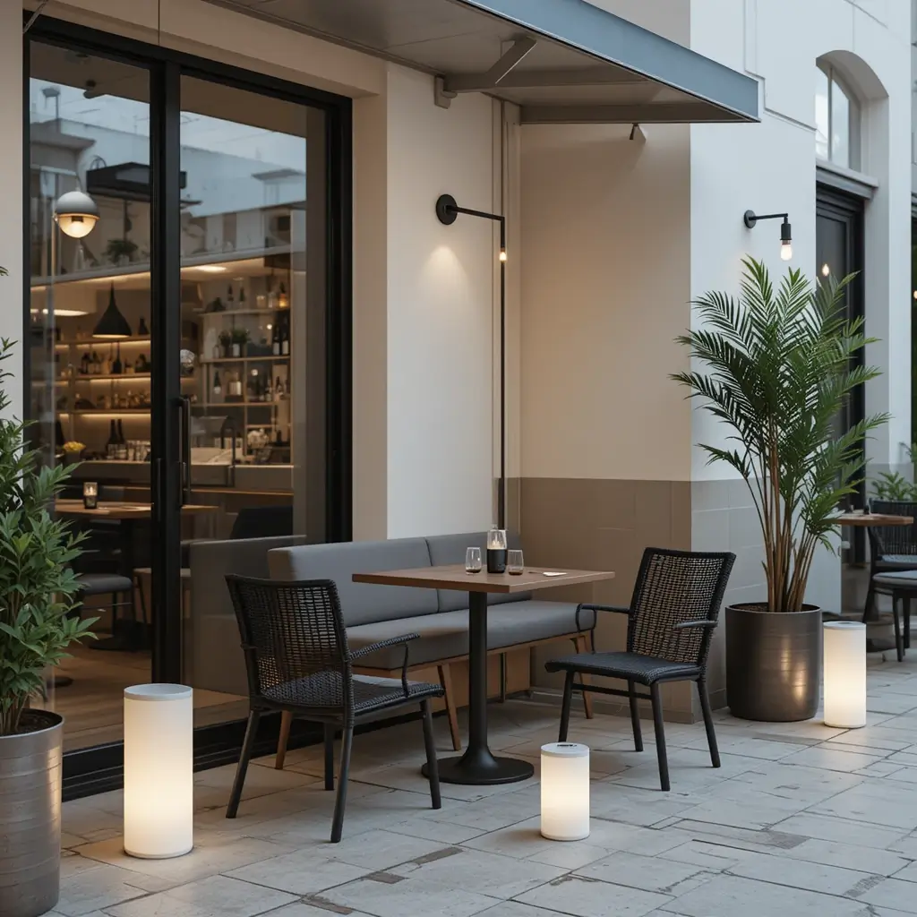 . Minimalist Floor Lanterns for Modern Cafés