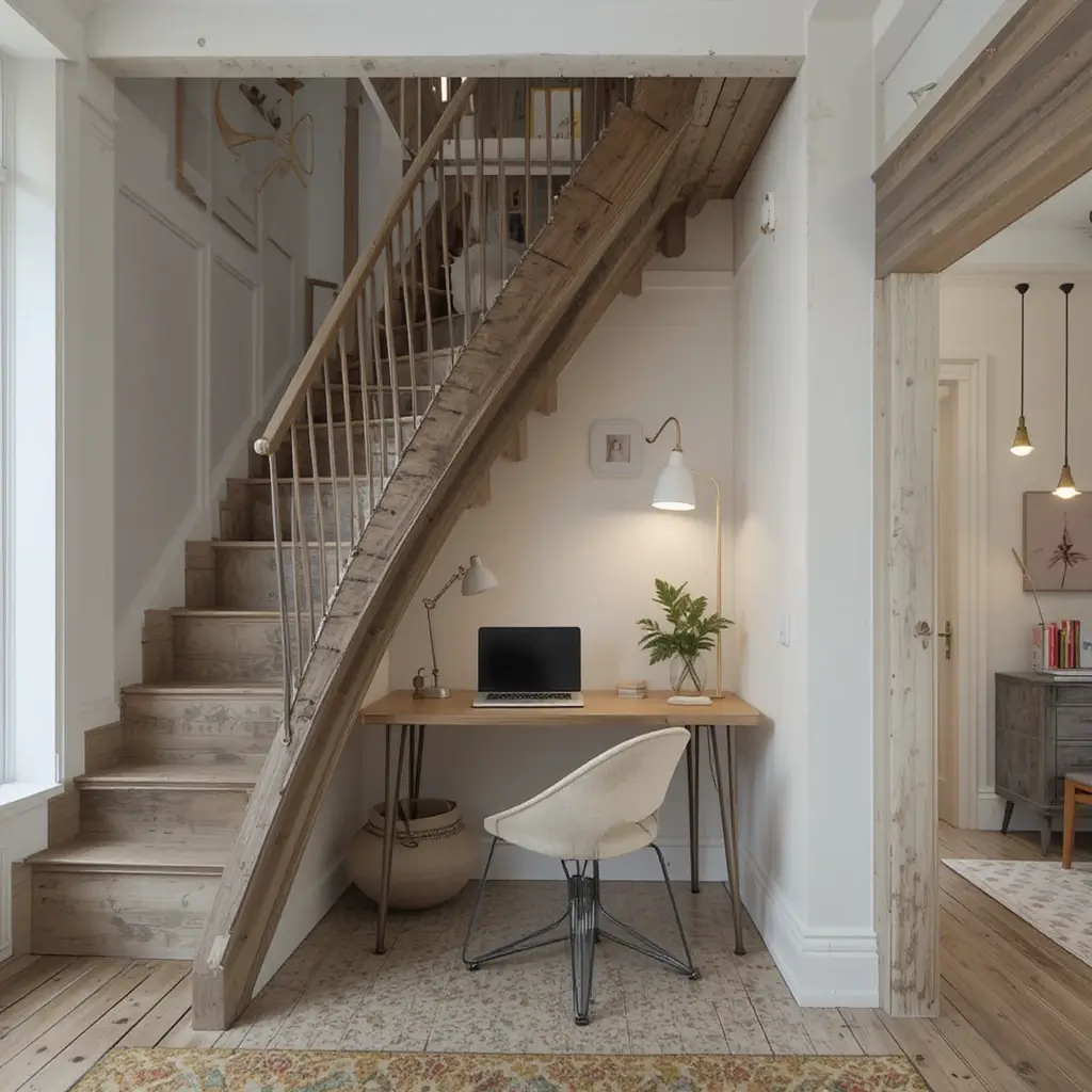 Minimalist Office Nook Under the Stairs