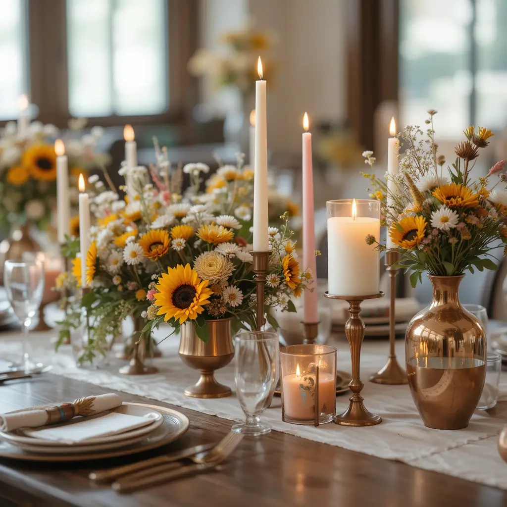 Mixed Metals and Candles with Rustic Flowers