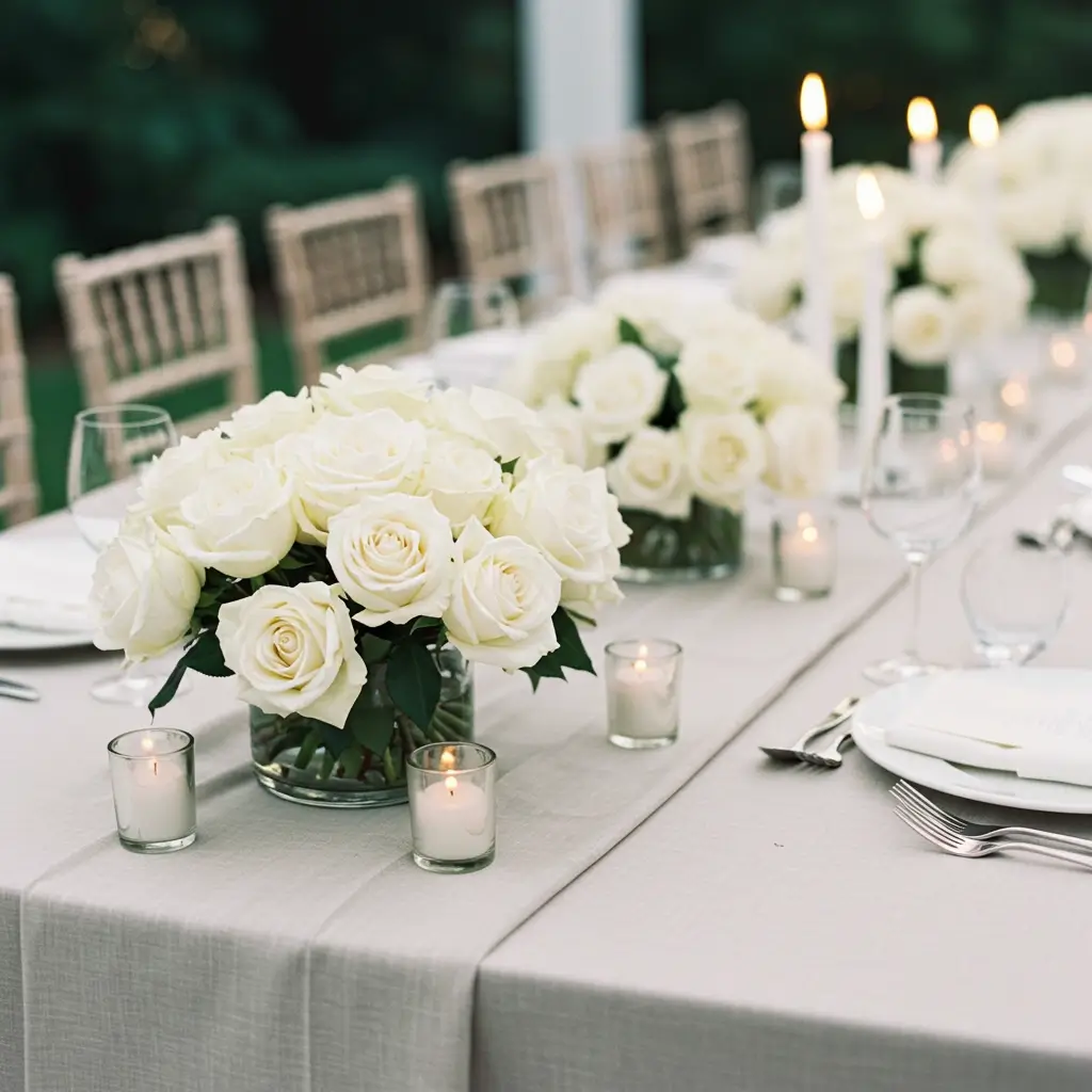 Moss Table Runners with White Florals
