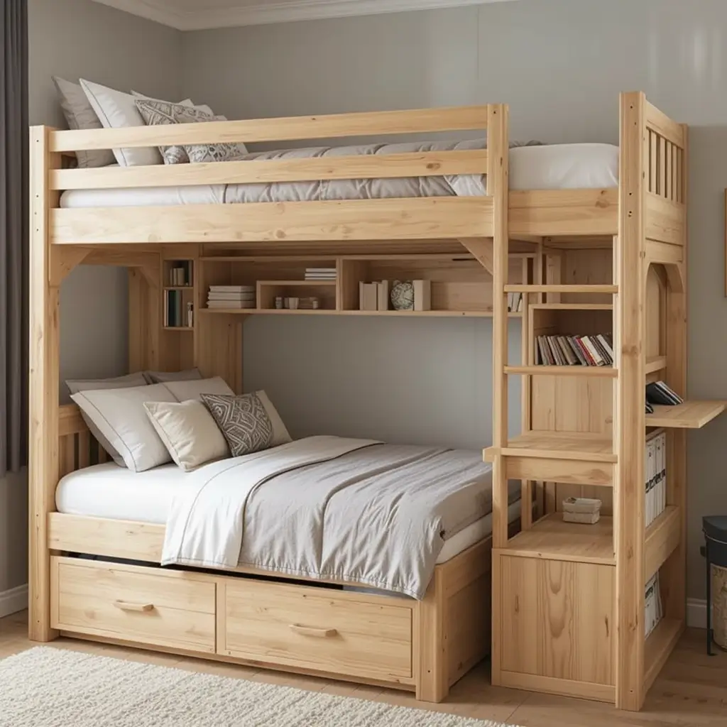 Multi-Functional Bunk Beds with Fold-Out Furniture