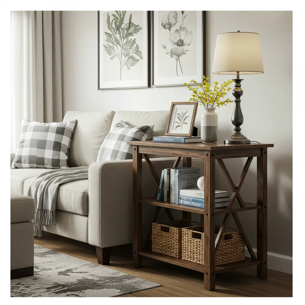 Narrow Sofa Table with Open Shelving