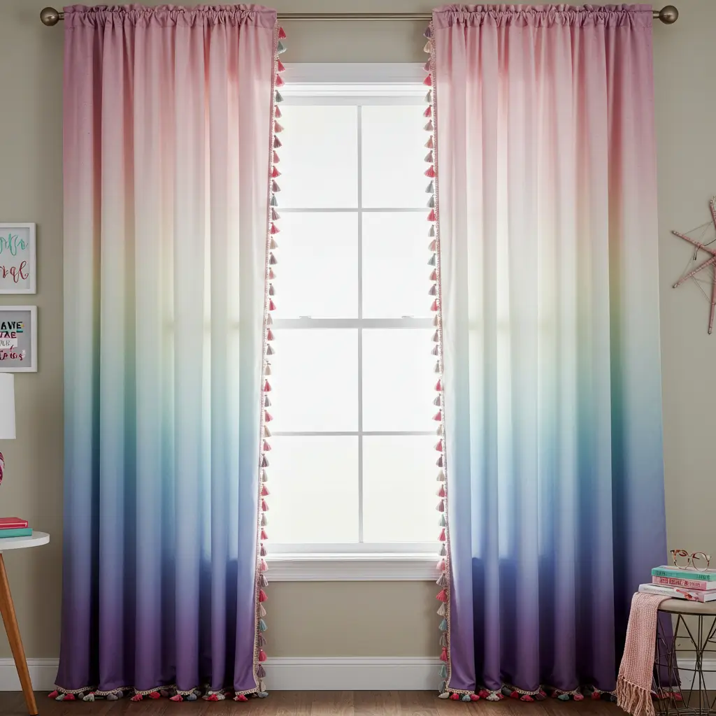Ombre Curtains with Fringe Trim