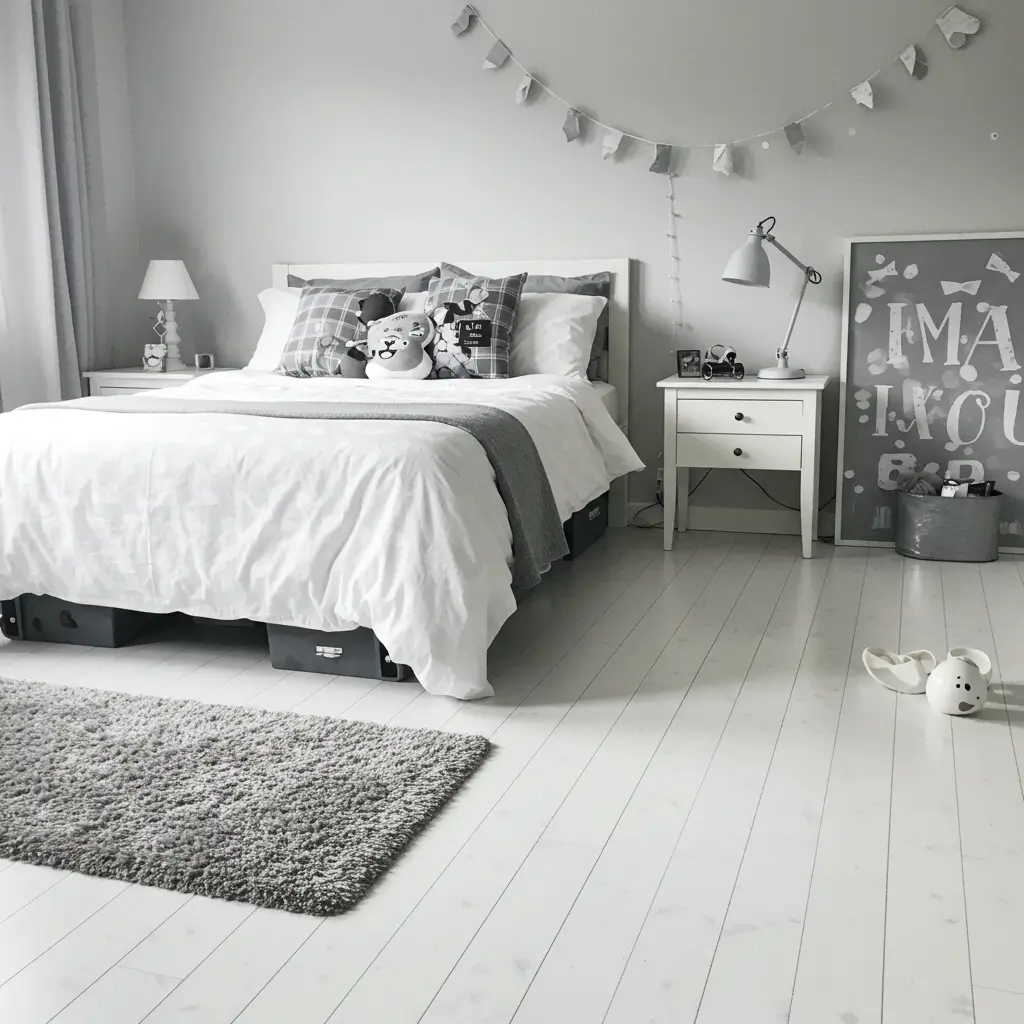 Painted White Floors with Grey Decor