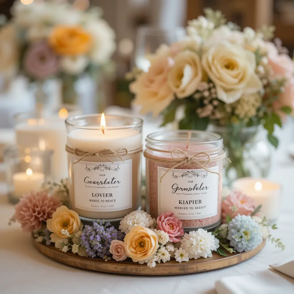 Personalized Candle Labels with Coordinated Flowers