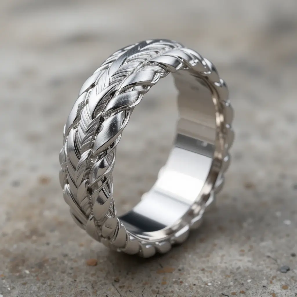 Platinum Braided Ring with Matte Texture