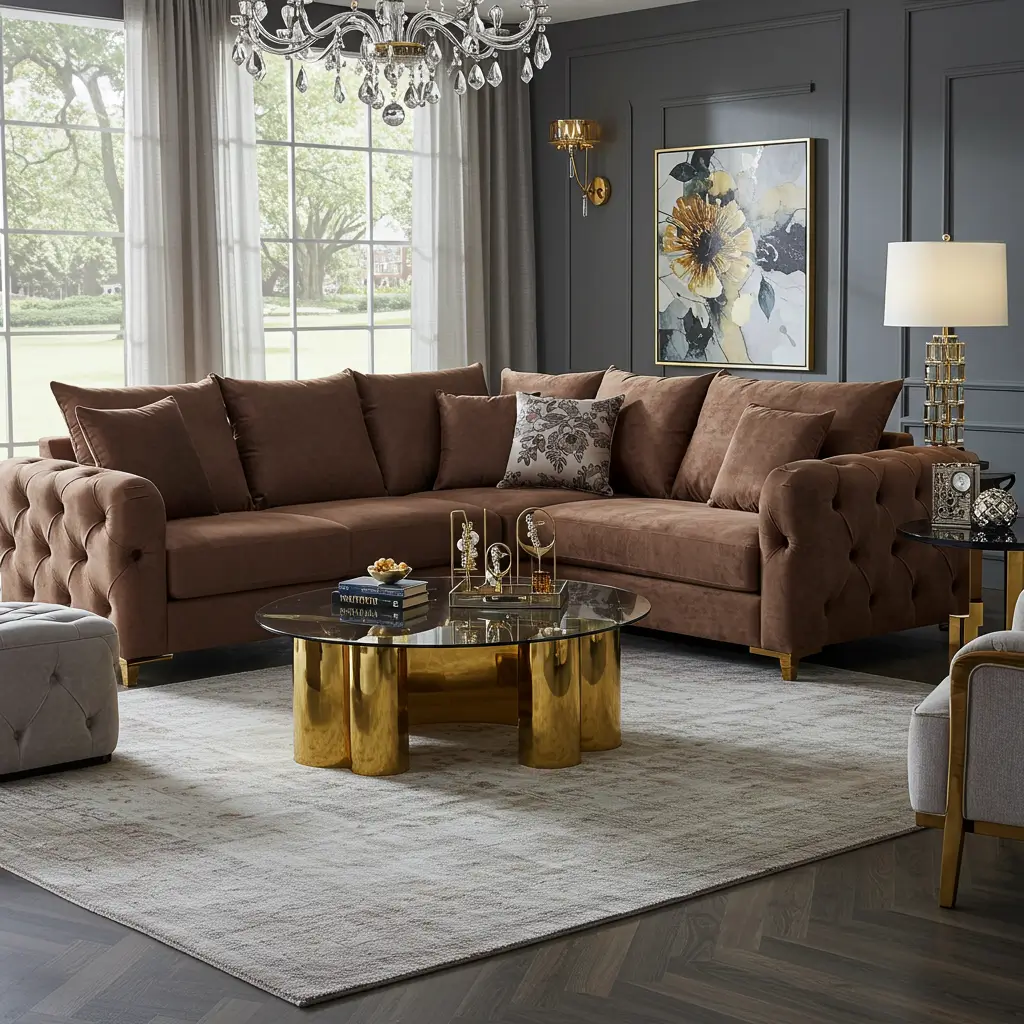 Plush Velvet L-Shaped Sofa for Luxury