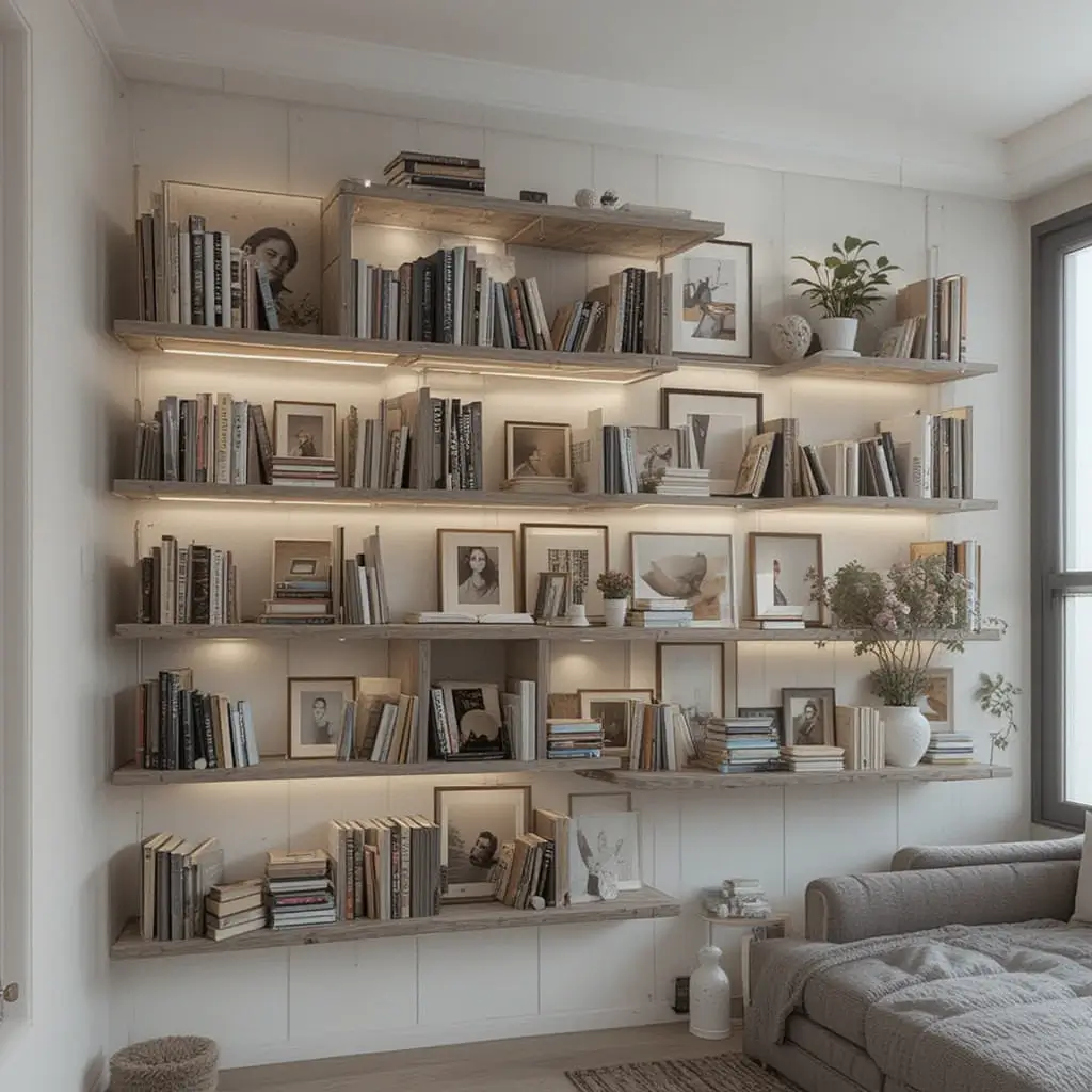 Recessed Lighting in Wall-Mounted Shelves