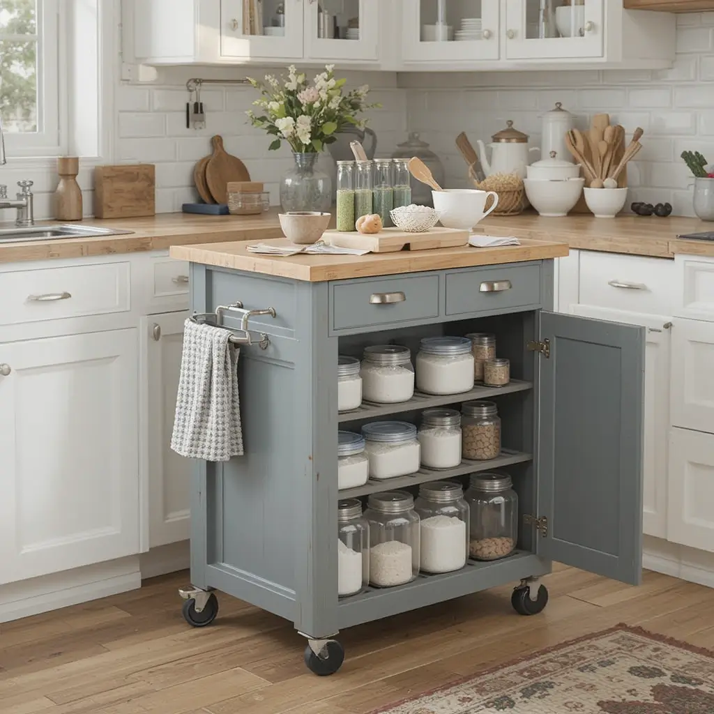 Rolling Kitchen Island with Storage