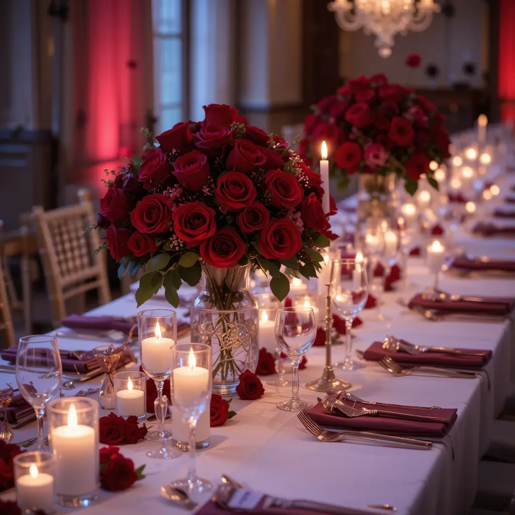 Romantic Candlelight and Red Roses