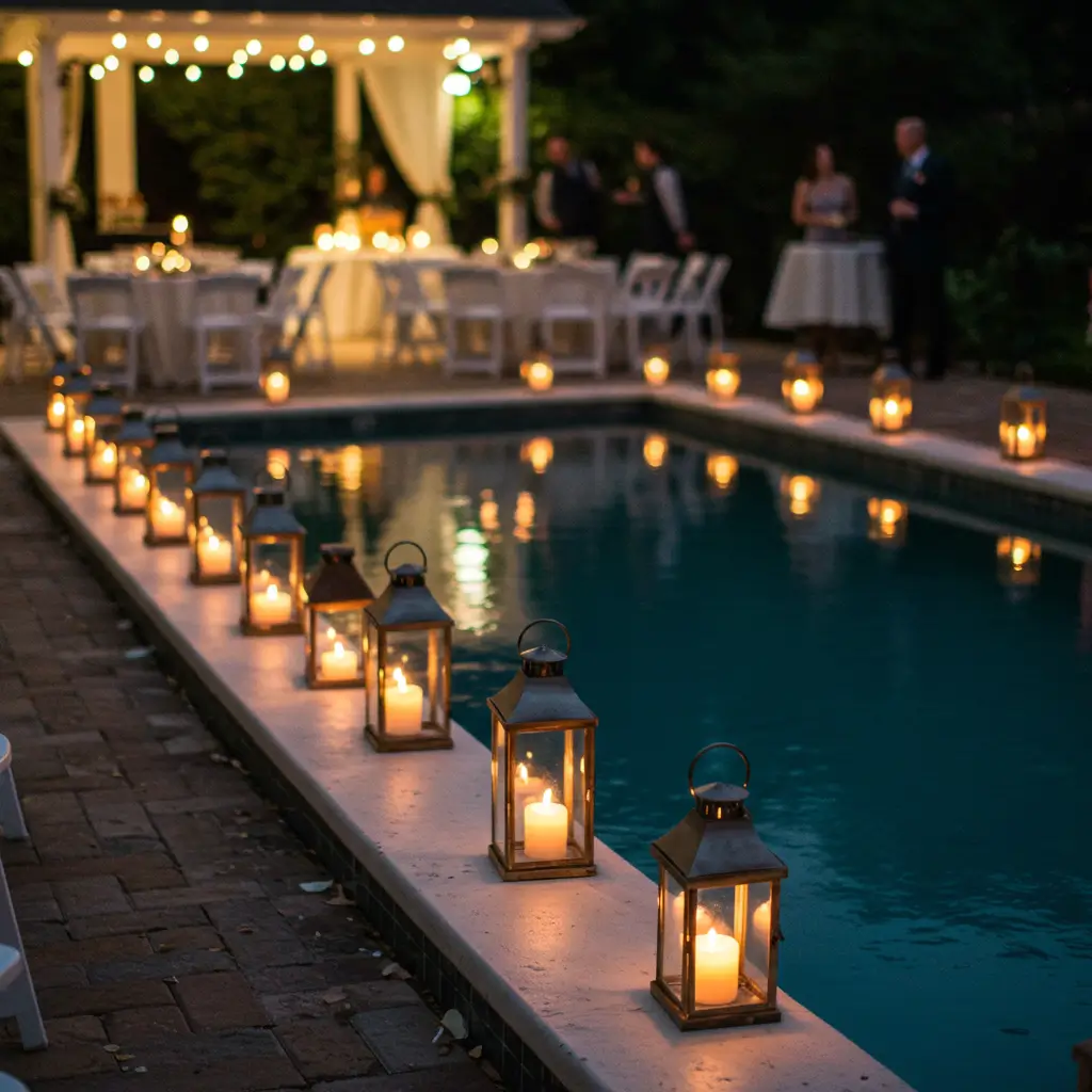 Romantic Poolside Candlelight Pathways