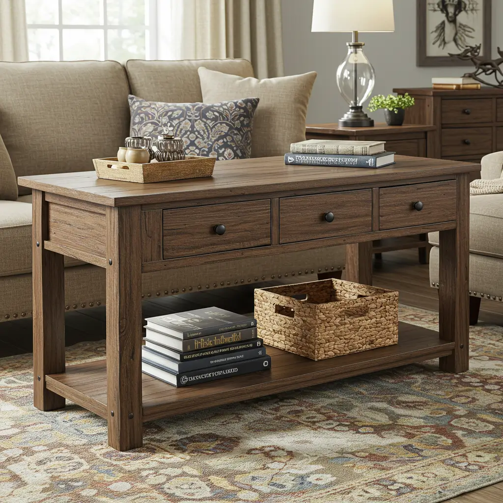 Rustic Sofa Table with Drawers