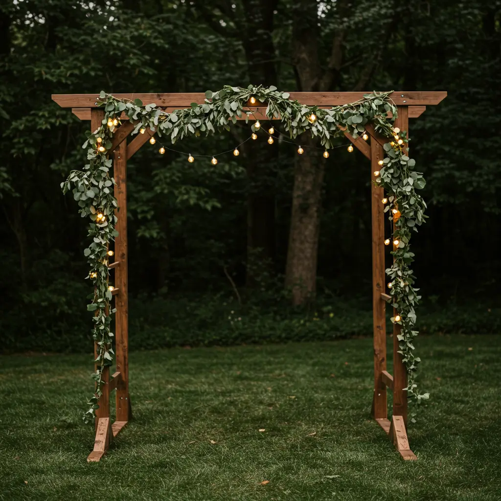 Rustic Wooden Arch with Twinkling Fairy Lights