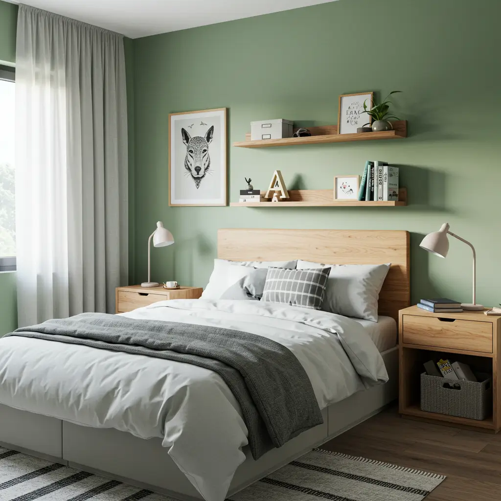 Sage Green Walls with Minimalist Accents