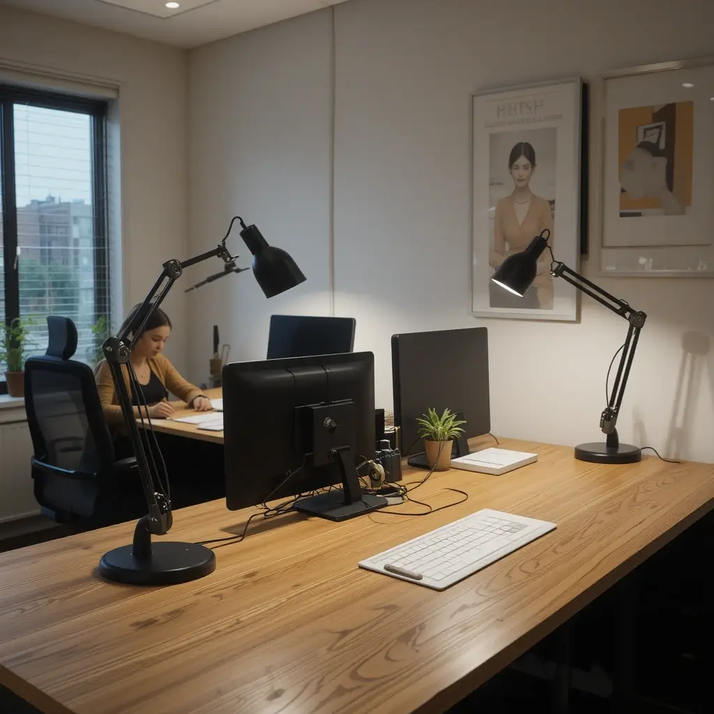 Shared Desk with Dual Lighting