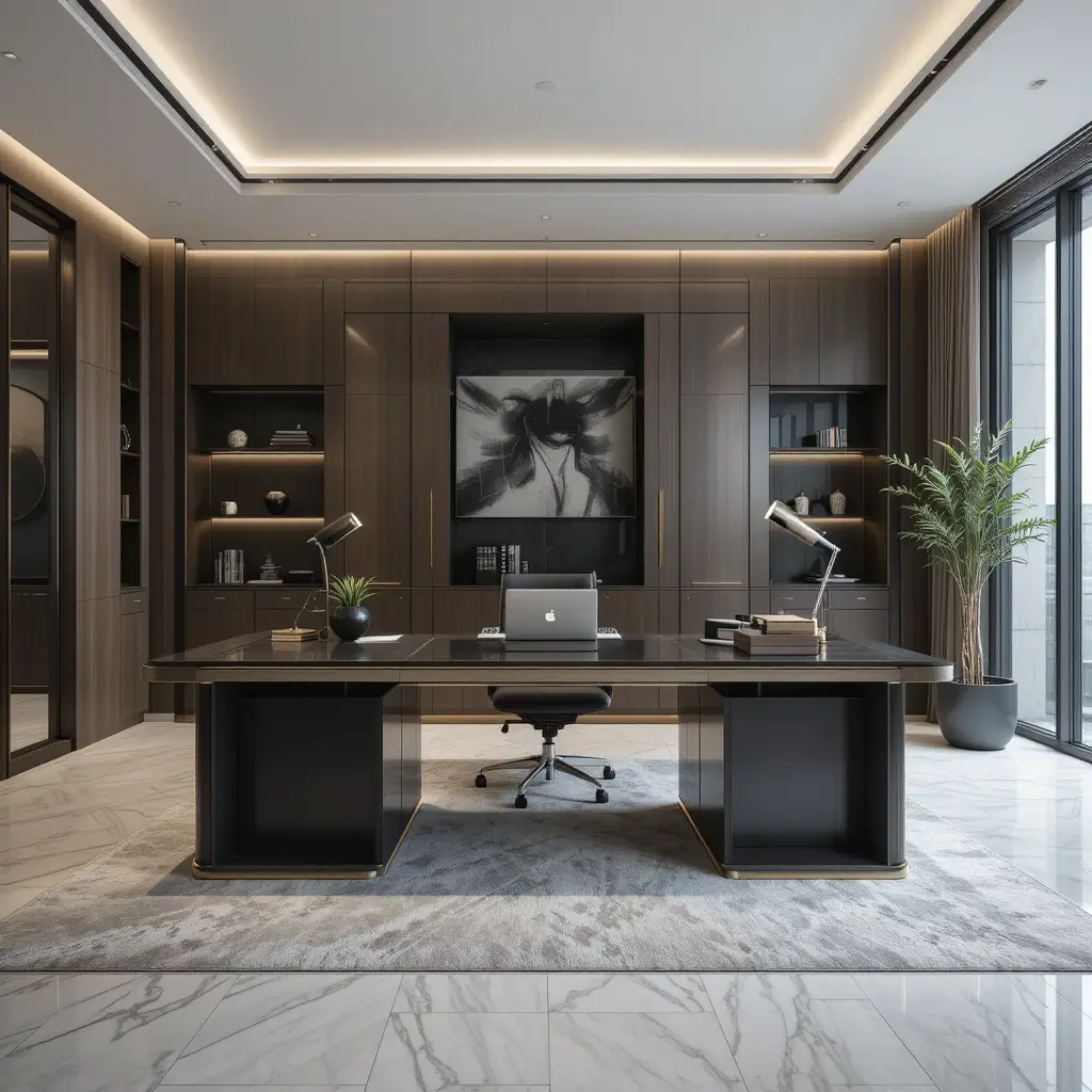 Sleek Executive Desk with Statement Lighting