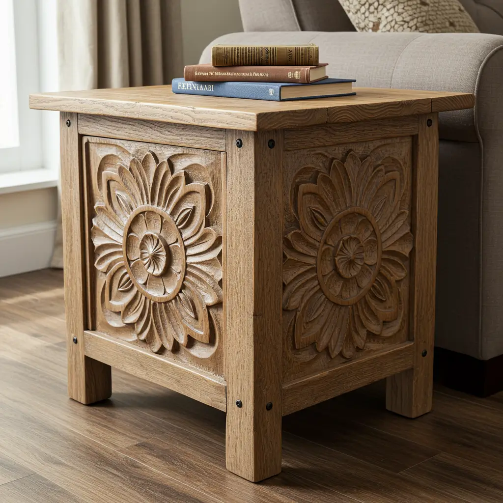 Sofa Table with Handmade Carvings
