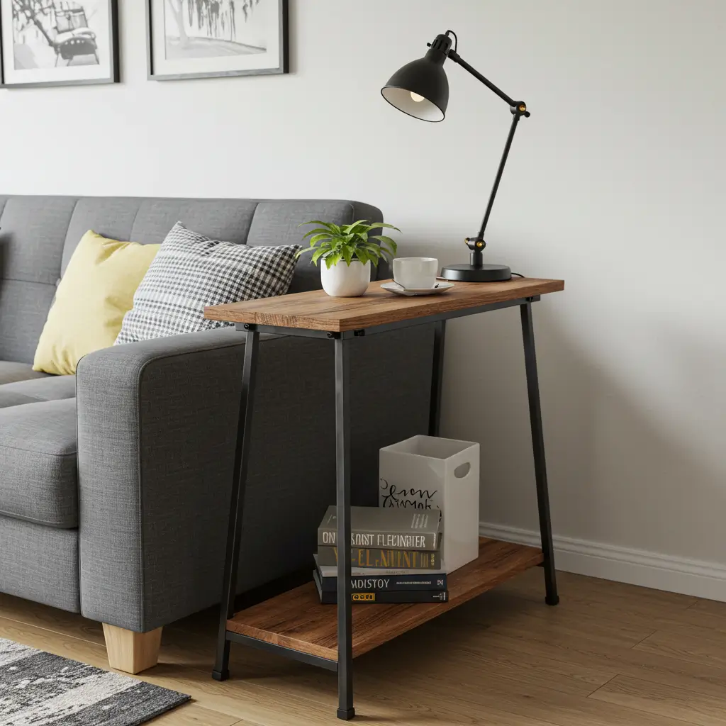 Sofa Table with Iron Legs and Wooden Shelf