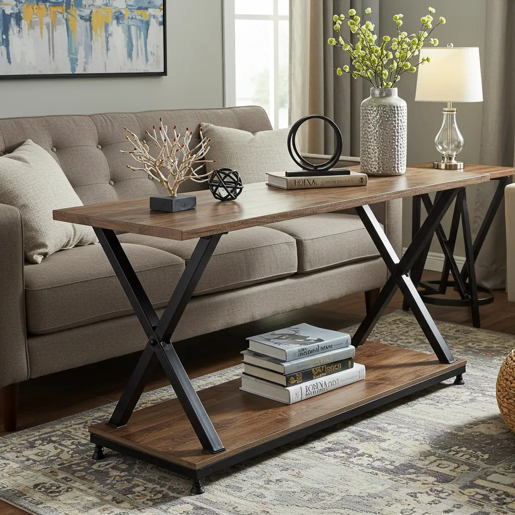 Sofa Table with Metal X-Frame