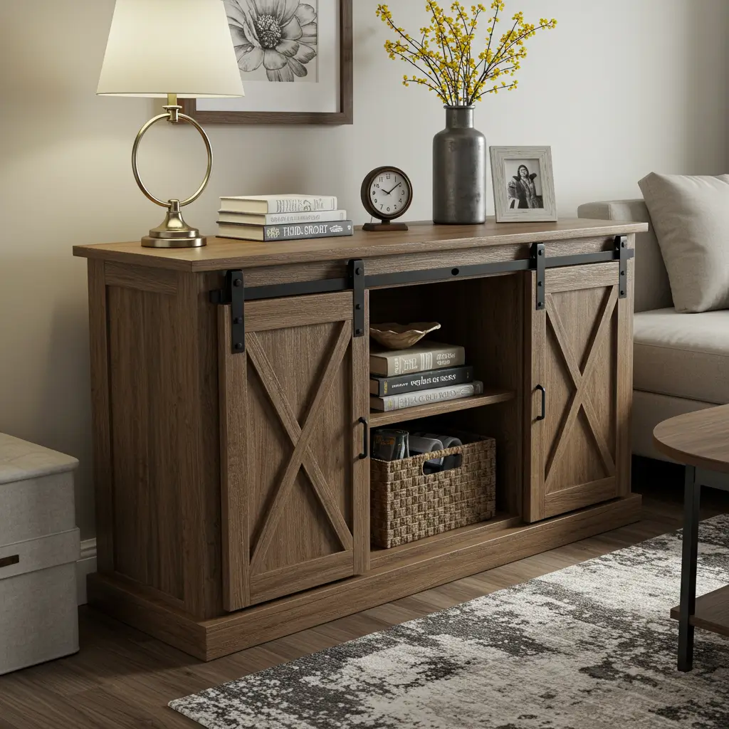 Sofa Table with Sliding Barn Doors