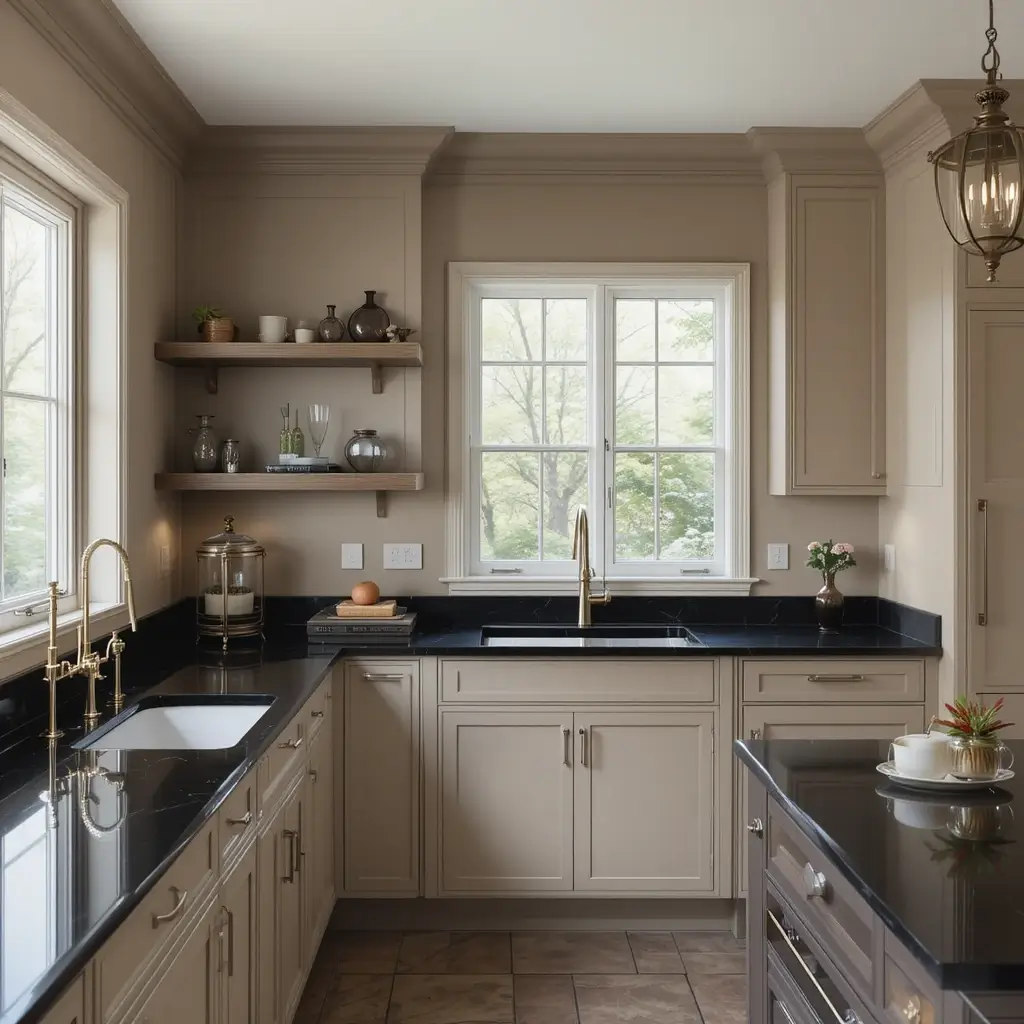 Soft Taupe Walls with Black Countertops