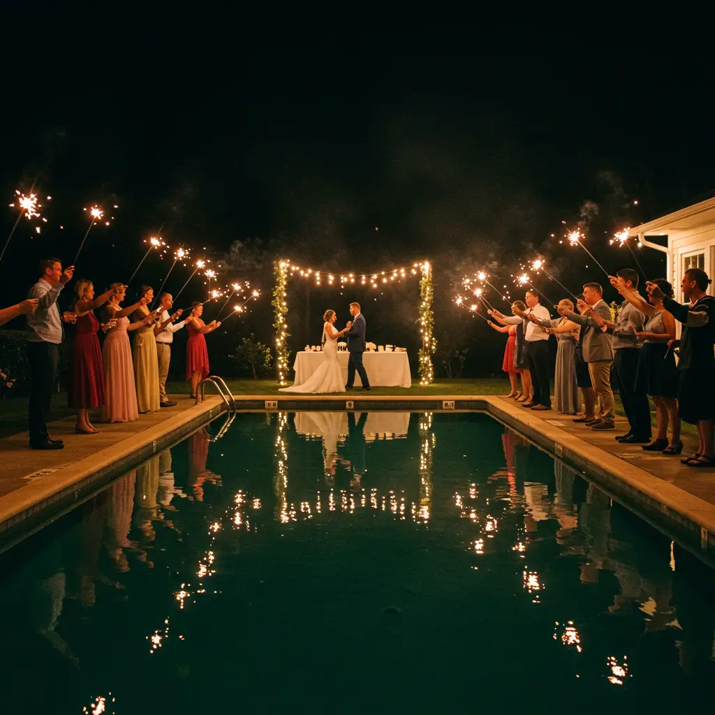 Sparkler Send-Off by the Pool