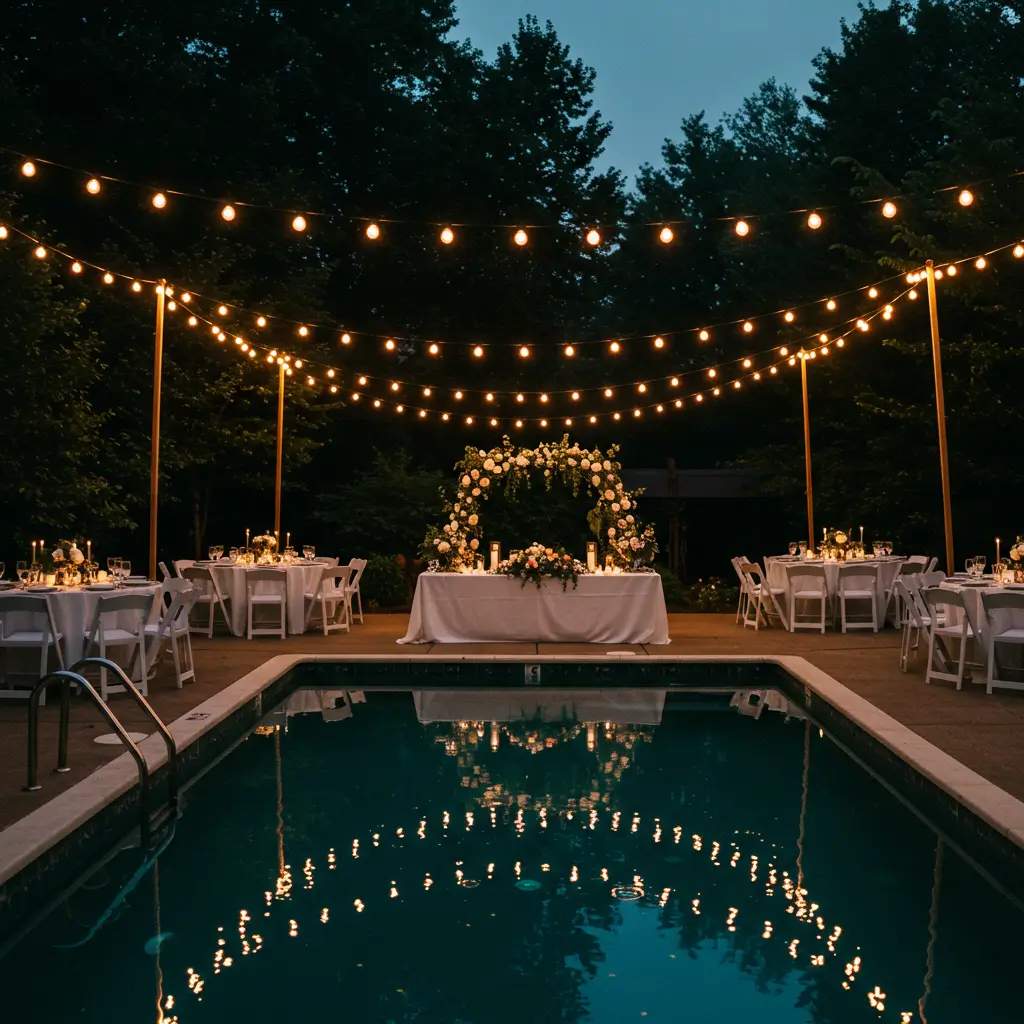 String Lights Across the Pool