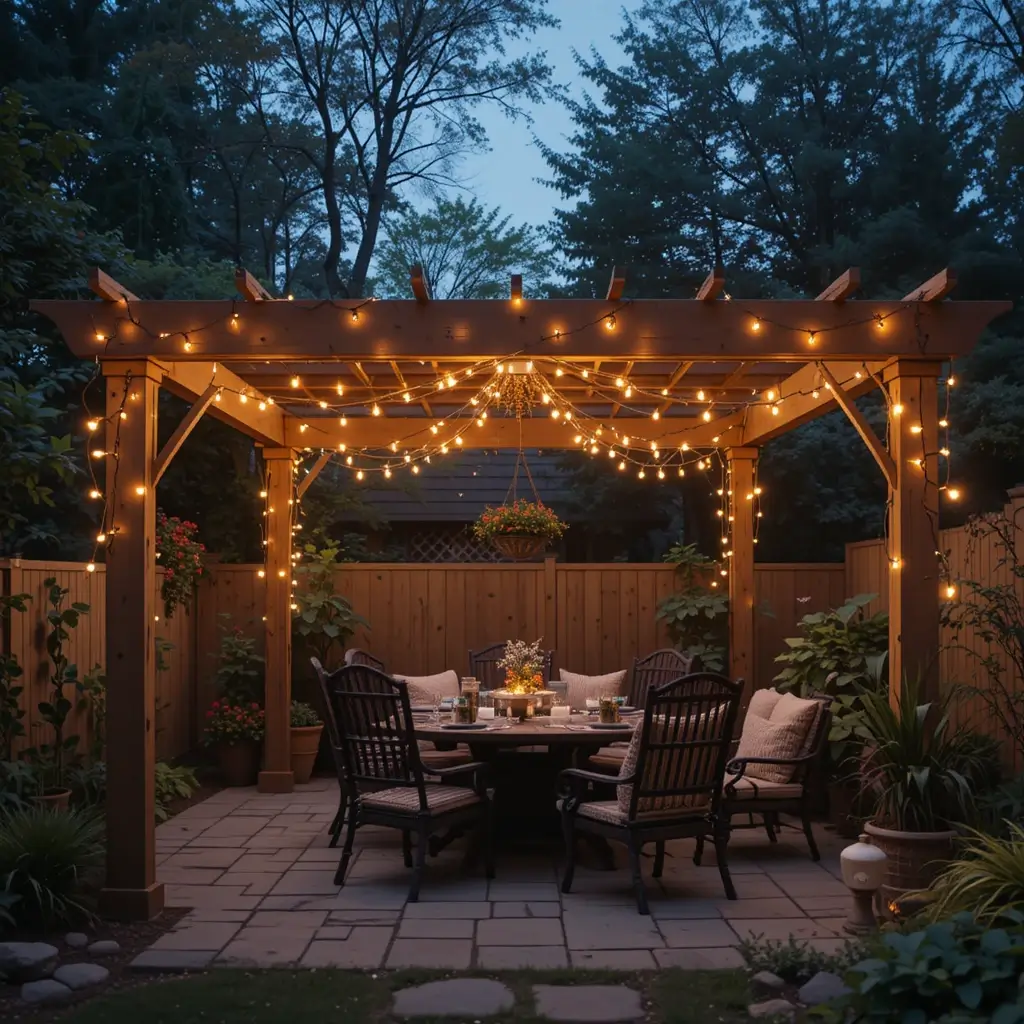 String Lights Around a Pergola