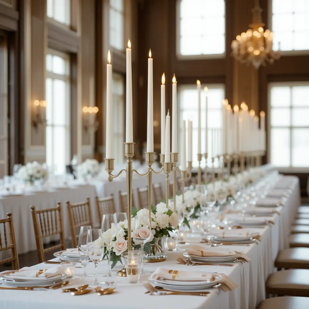 Tall, Slim Candlesticks with White Tapers