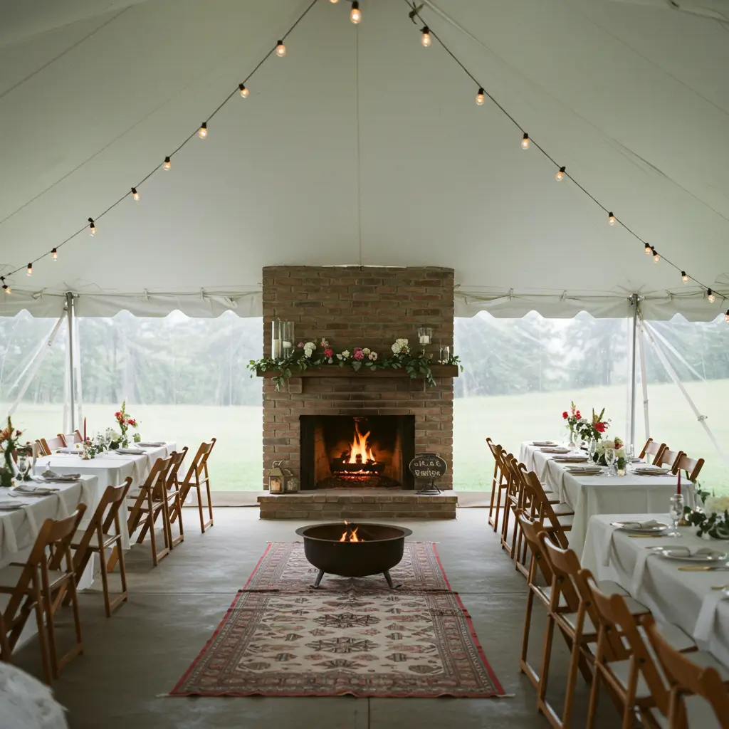Tent with Cozy Fireplace Setup