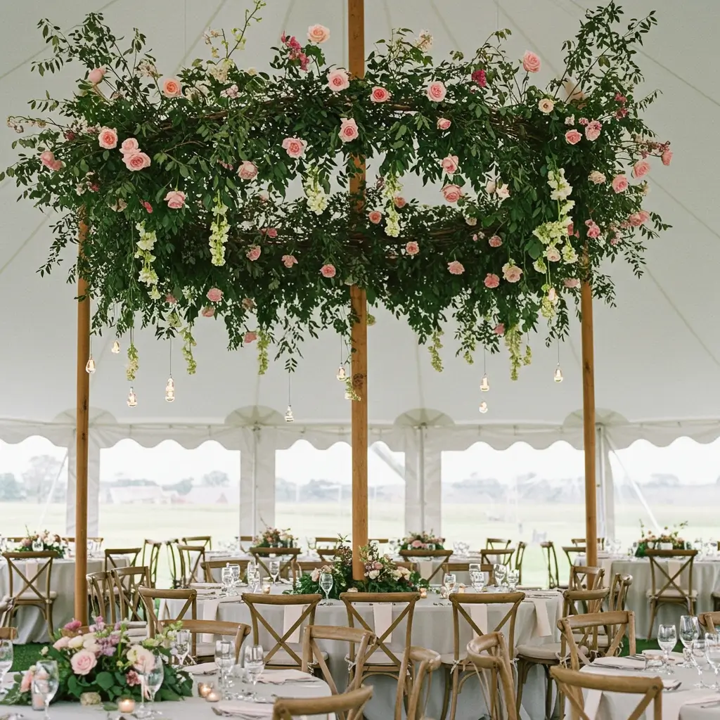 Tent with Hanging Floral Installations