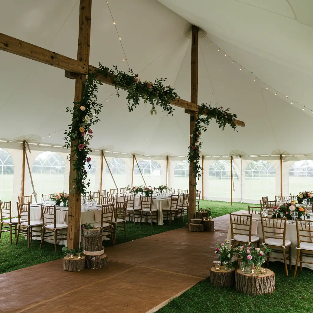Tent with Natural Wood Accents