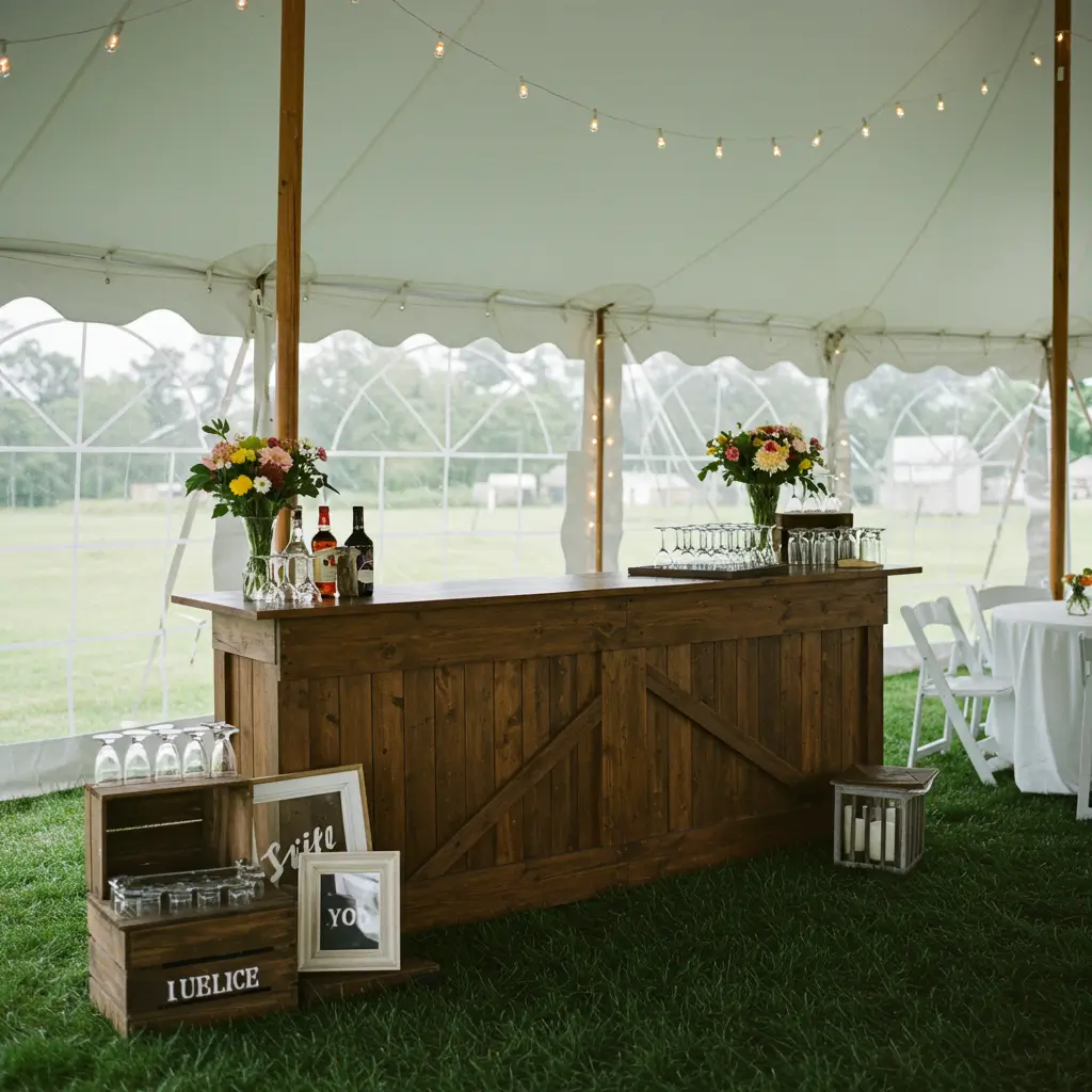 Tent with Rustic Bar Setup