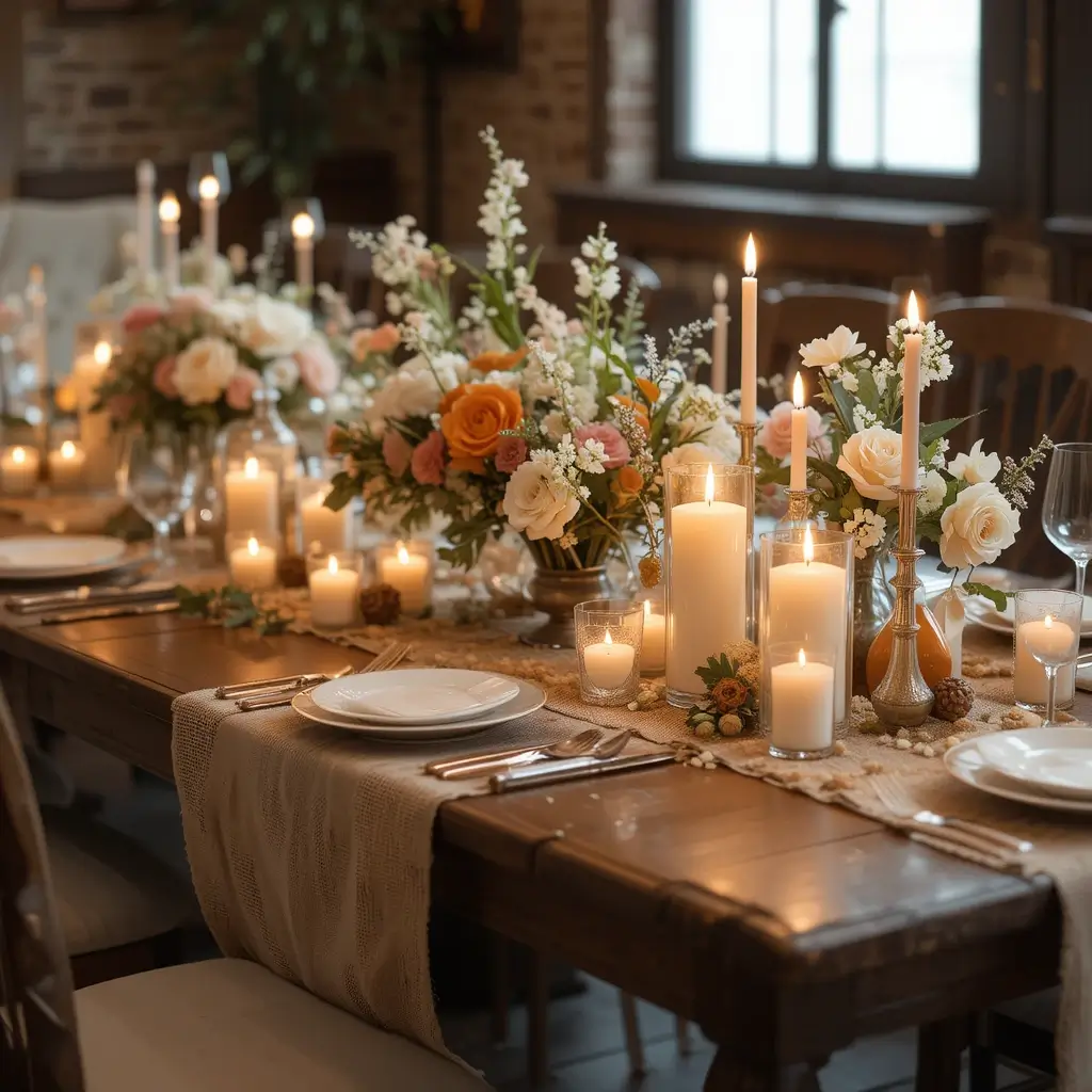Textured Fabrics and Candle Clusters
