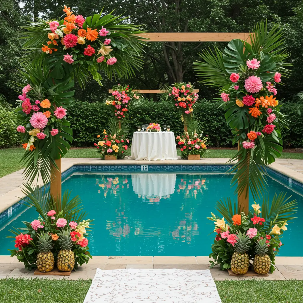 Tropical-Themed Pool Decor