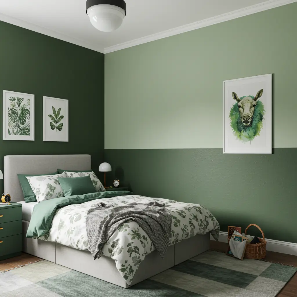  Two-Tone Green Walls with White Trim