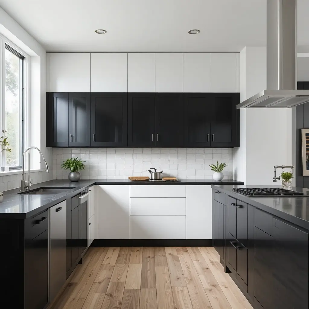 Two-Toned Cabinets with Black Counters