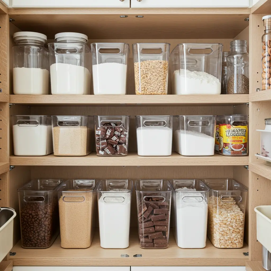 Use Clear Storage Bins in Pantry