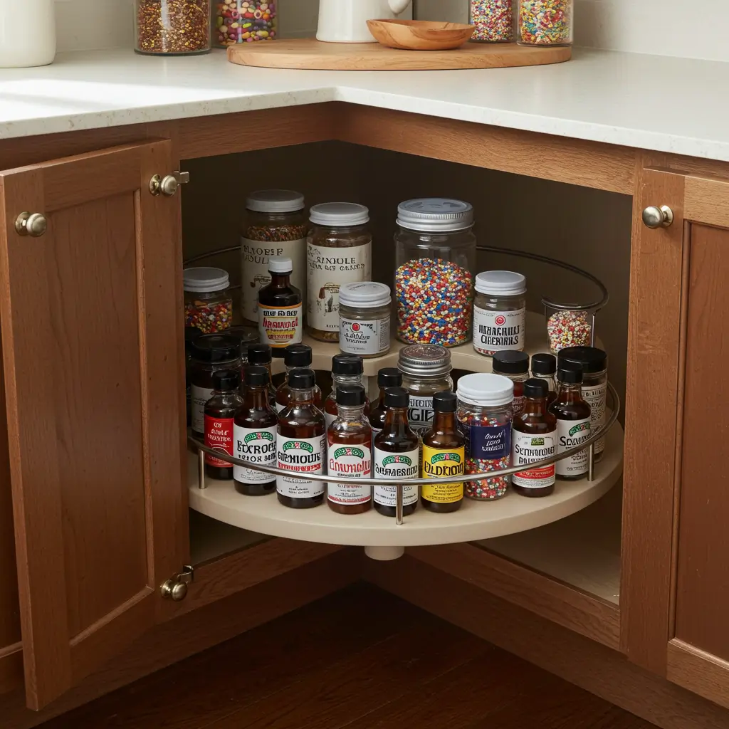 Use a Lazy Susan for Small Bottles