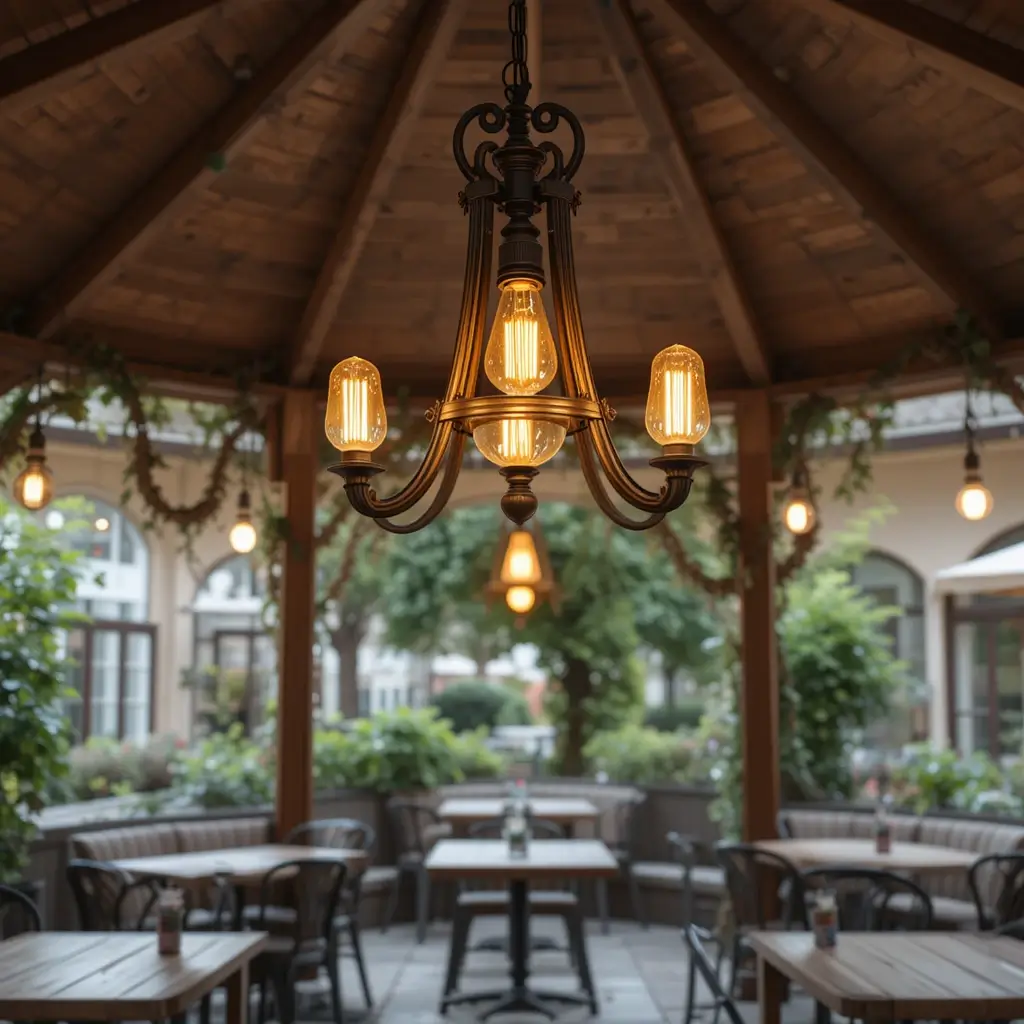 Vintage Bulb Chandelier in Open Gazebo