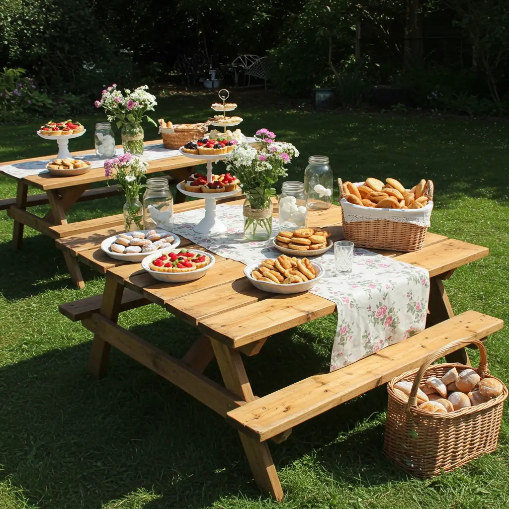 Vintage Garden Picnic Tables