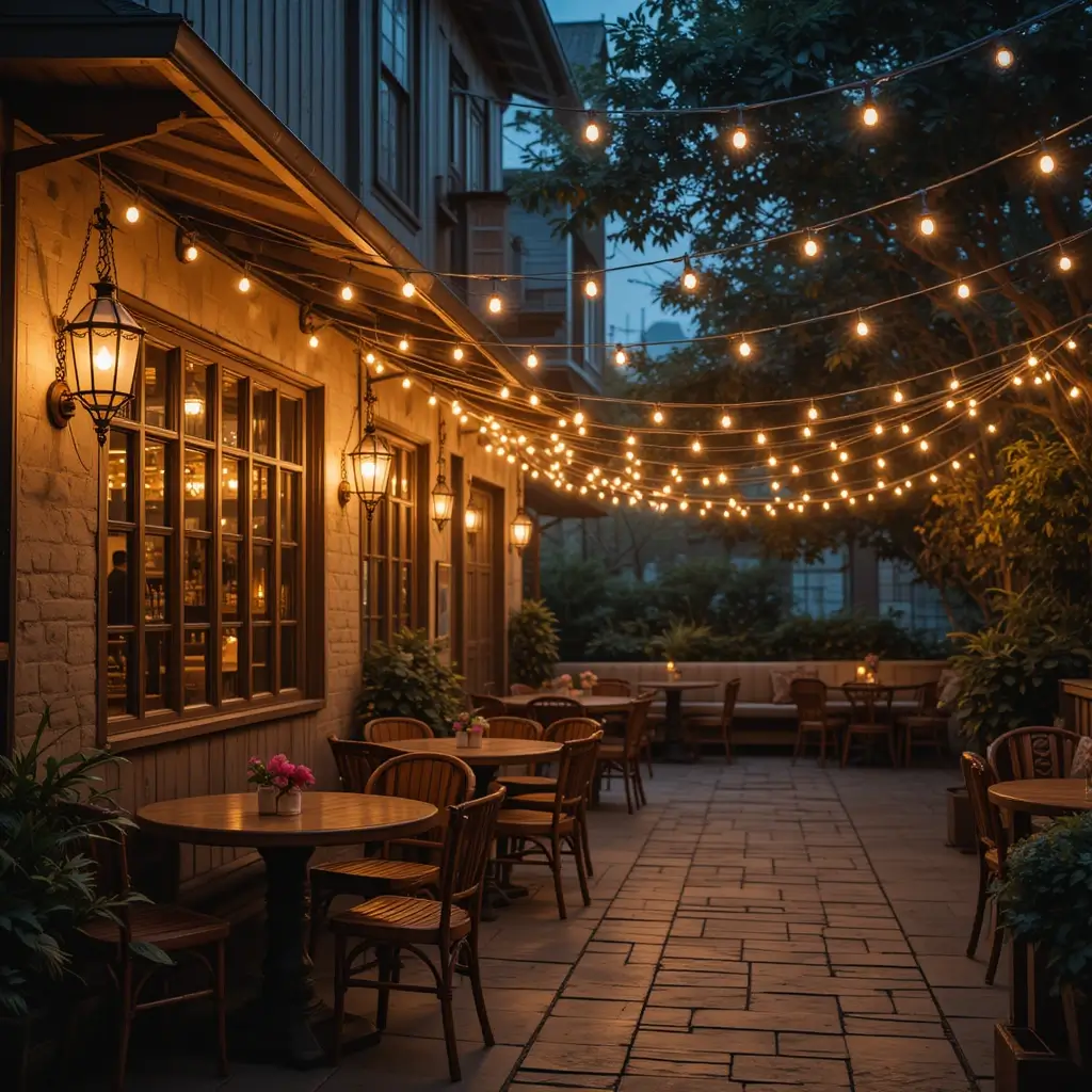 Vintage String Lights Across the Patio