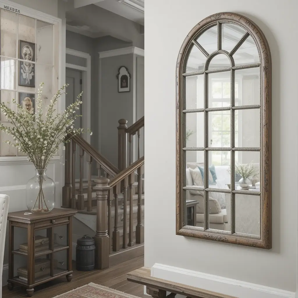 Vintage Windowpane Mirror for Architectural Charm