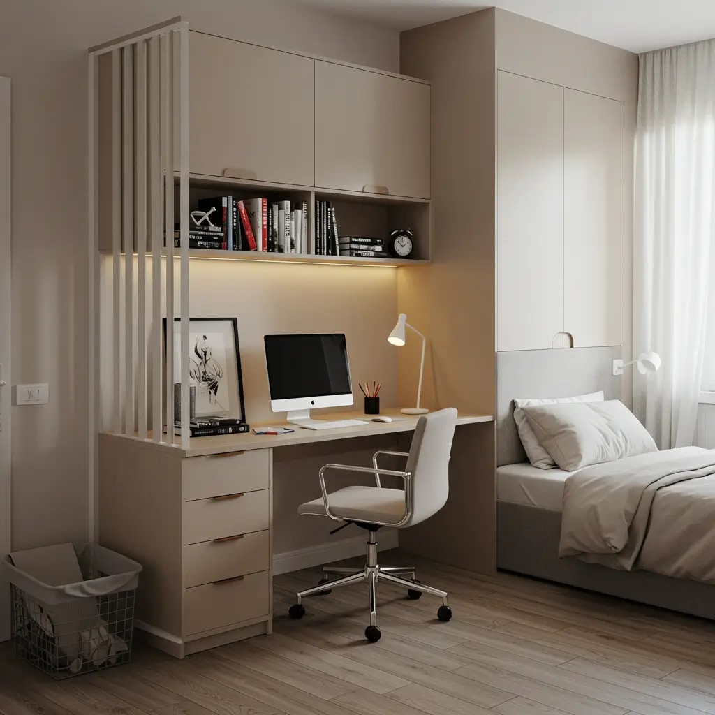 Wall Divider with Built-In Desk