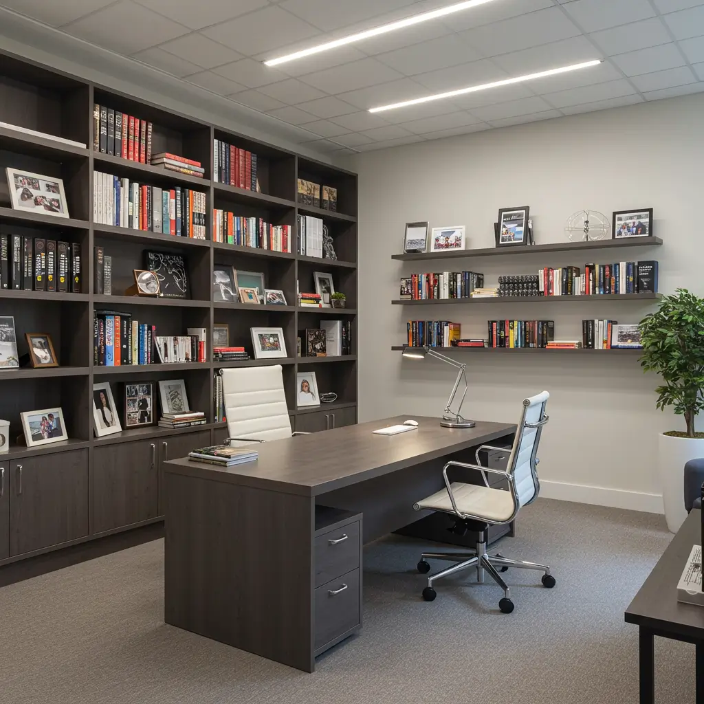 Wall-Mounted Bookshelves with Leadership Reads