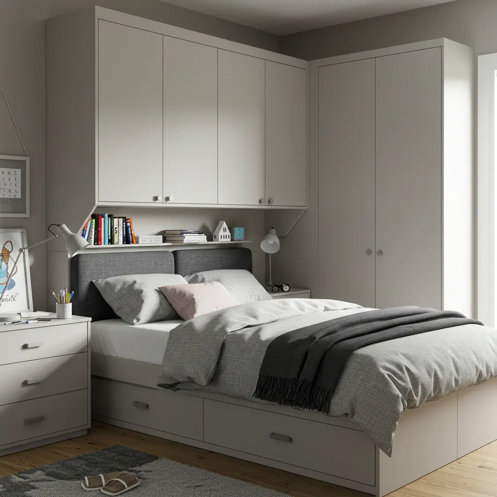 Wall-Mounted Cupboards Above the Bed
